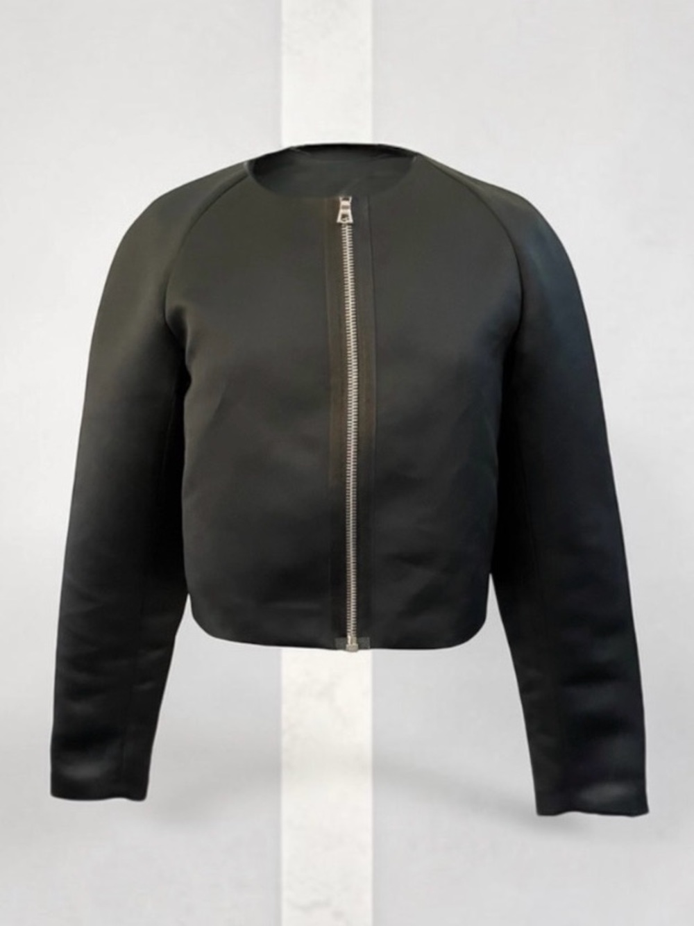 THEORY LAVAUGN STRUCTURED ALINE SATIN FABRIC ZIP FRONT CROPPED JACKET